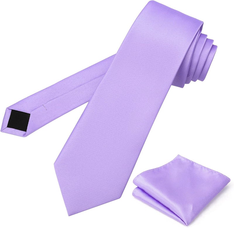 pensee Men's Tie Set Solid Pure Color 3.15" (8CM) Classic Formal Plain Necktie and Pocket Square Set For Men - Image 4